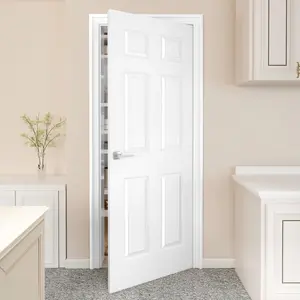 28"x80" Raised 6-Panel Textured White Primed Hollow Core Interior Molded Door Slab, NOT Pre-drilled and NOT Included Hardware, Paintable Interior Door for Pantry, Laundry, Office