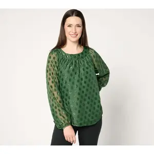 Isaac Mizrahi Live! Metallic Clip Dot Pullover Blouse