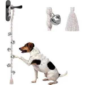 Adjustable Handmade Dog Door Bell for Potty Training - Premium Twisted Yarn, Beige