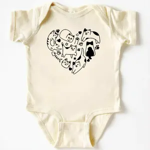 (100% Cotton) Cute Cats Heart Baby Bodysuit, Cats Heart Kids Shirt, Cats Girls Shirt, Cat Lover Baby Bodysuit, Cat Toddler Shirt, Kitten Baby Bodysuit