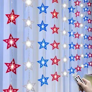 Independence Day Decorations, Glowing Ice Bar LED Light String, Pentagon Star Atmosphere Window Decoration, Hanging Ornament