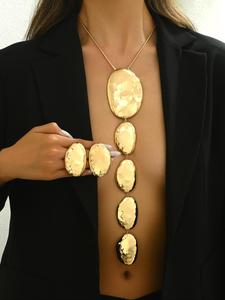 women's irregular oval shaped pendant necklace & stud earrings, fashion jewelry set for party, daily clothing decor, trendy all-match & exquisite jewelry for birthday gift