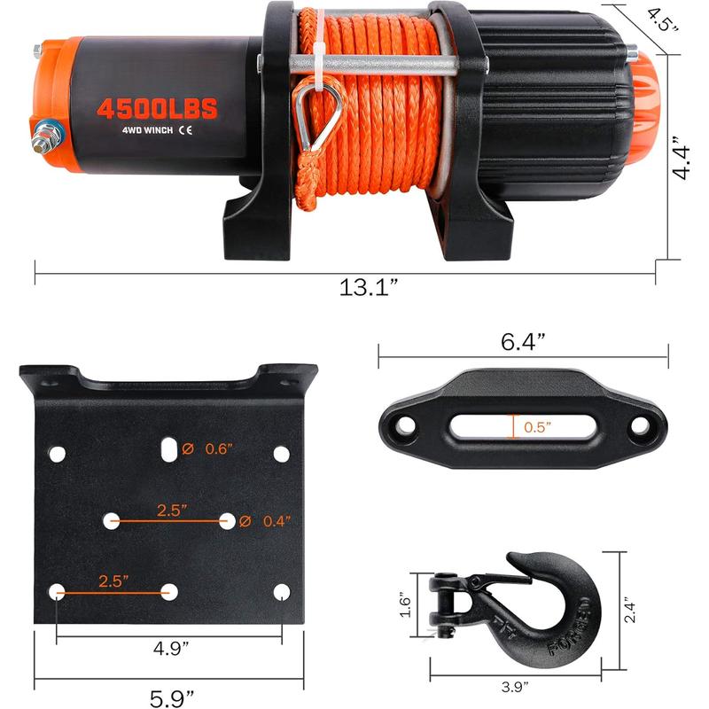 4500 lb Winch  IP67 Electric Winch with  Remote Synthetic Winch Rope Hawse Fairlead Handheld Remote ATV UTV Winches 12V Portable Power Winch