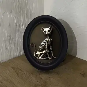 Vintage Art Style Skull Cat Pattern Decorative Home Item, Perfect for Halloween Christmas Thanksgiving Wall Decoration, Room Decor