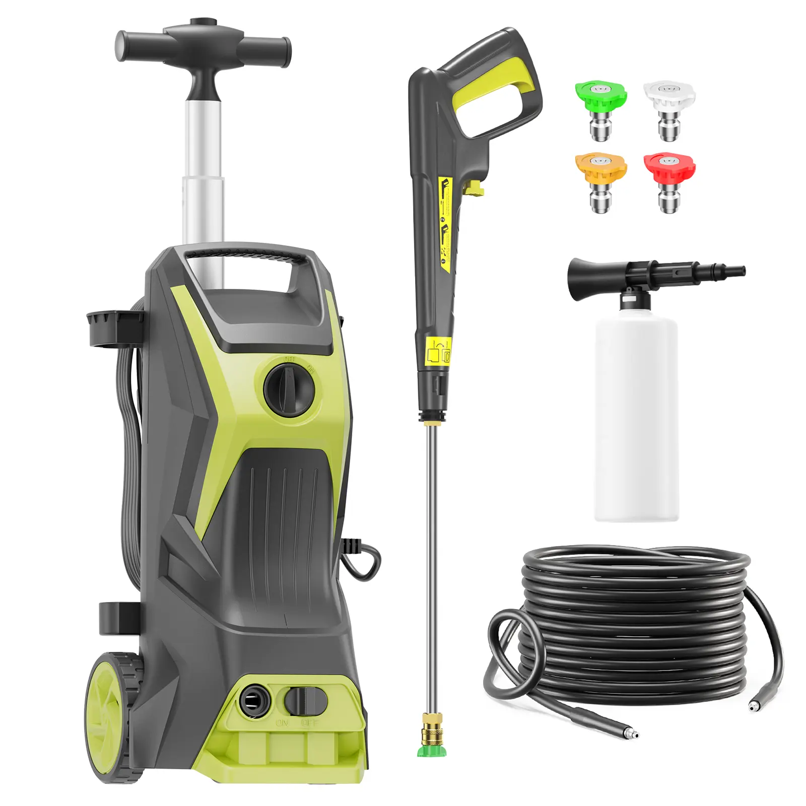 5350PSI MAX 3.7GPM Portable Electric Power Washer, Pressure Washer with 25FT Kink Resistant High Pressure Hose, Rolling Wheel Design, Quick Connect Nozzles and Detergent Dispenser for driveway,fence,car wash,home,outdoor,sidewalk,window,porch