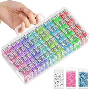 64 Slot Diamond Art Storage Kit for Adults, Portable Organizer with Sticker Labels, Storage Jars for Diamond Painting Accessories Tools