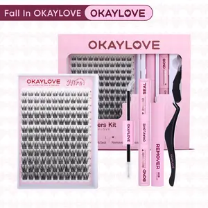 OKAYLOVE Wispy Lash Clusters Kit, 8-18MM Nira Cluster Lashes with Long-lasting Lash Bond and Seal, Tweezers and Remover for DIY Lashes at Home for Natural Makeup Girl Gifts