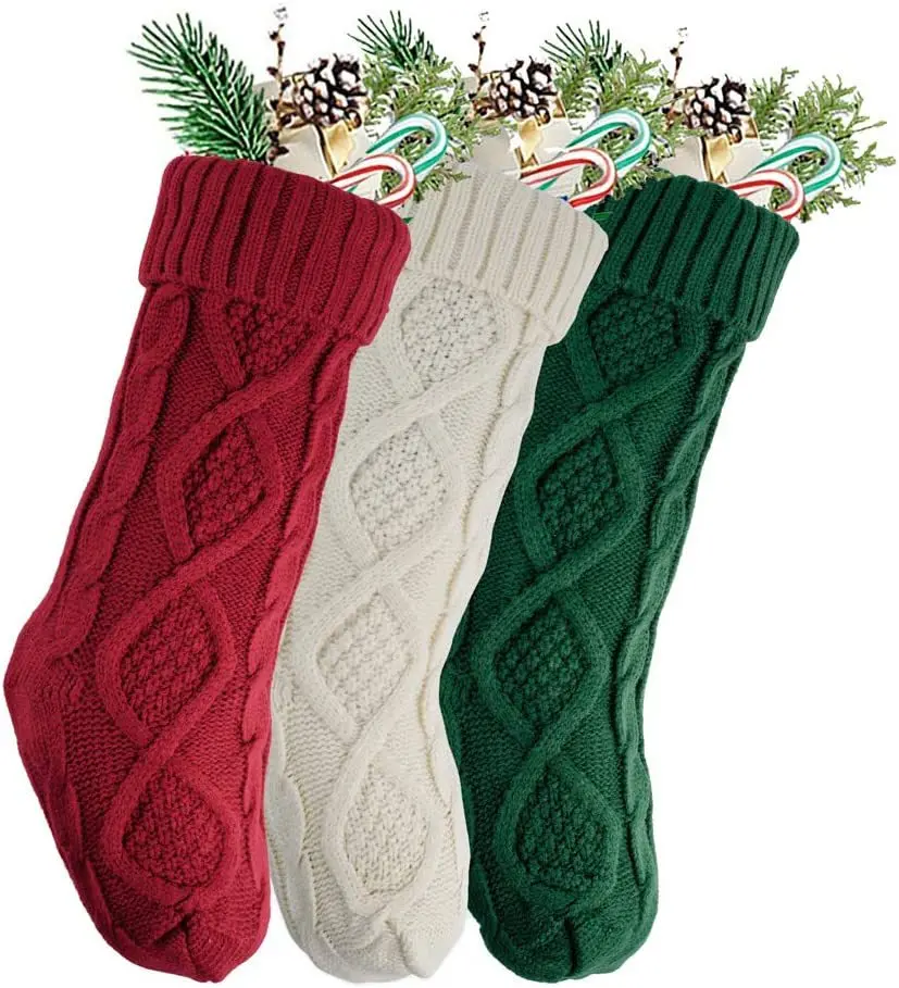 2023 Knitted Home Wall Decoration Candy Bag Sock Set - Diamond Gift Bag Socks Hanger Christmas Stocking Set Ornaments