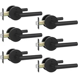Black Interior Privacy Door Handles, Matte Black Heavy Duty Zinc Alloy Door Lever for Bedroom and Bathroom, 6 Pack