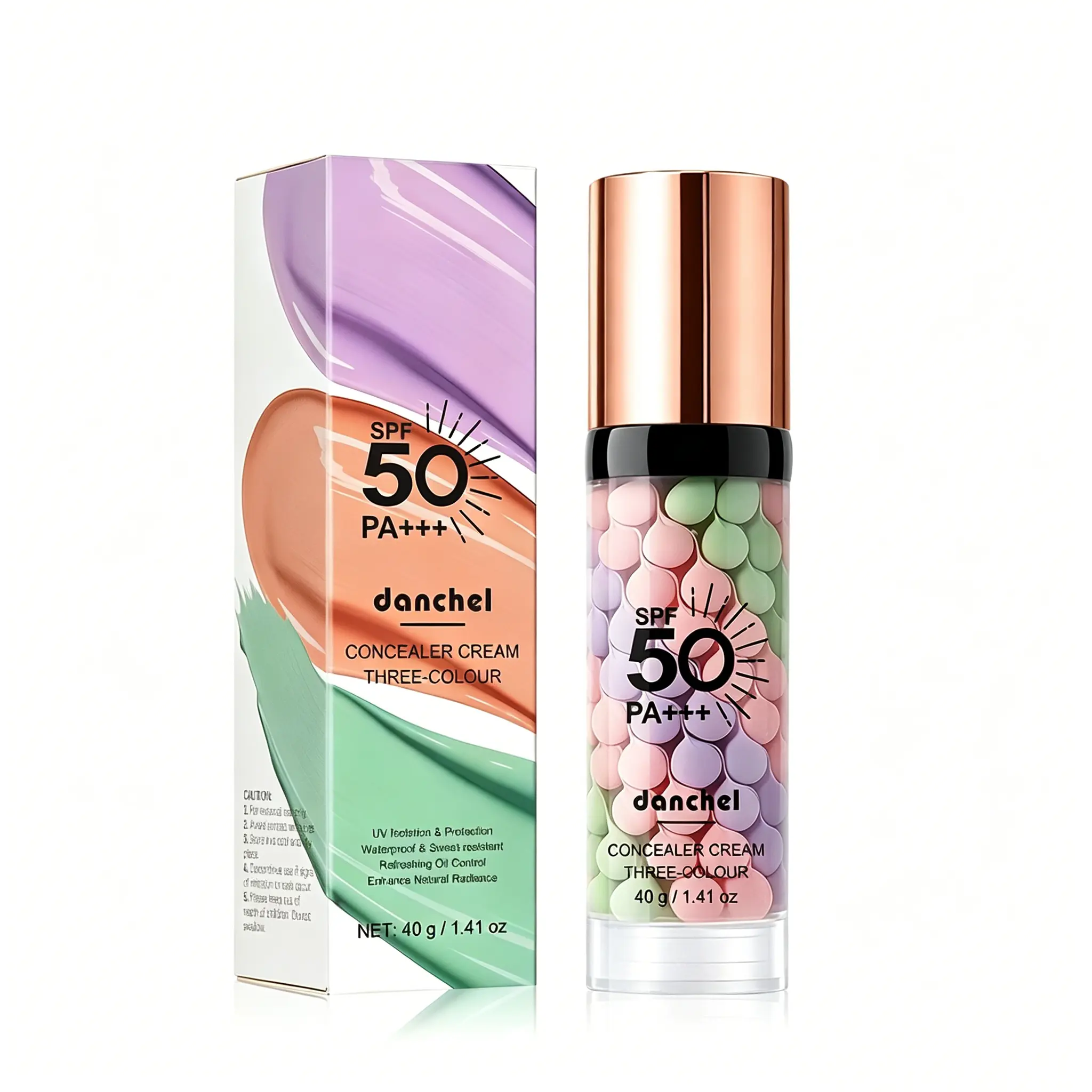 3-in-1 Color Correcting Facial Serum, Moisturizing Primer, , SPF 50 PA+++, Brightening Primer for Even Skin Tone, Oil Control & Refreshing, Purple, Pink & Green Tones