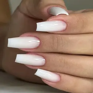 24pcs Chic White Ombre Coffin Press-On Nails with Jelly Glue & Nail File - Long Square Shape, Glossy Finish, Elegant Gradient Design for Casual Attire, Occasion Presson Nails |   Chic White Gradient |   Vibrant Nail Finish, Nail Accessories
