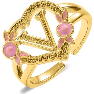 Gold Initial Rings for Women - Non Tarnish Dainty 14K Gold Plated Heart Adjustable Letter Rings for Women, Stackable Cute Thumb Pinky Fashion Open Simple Birthday Gifts Jewelry