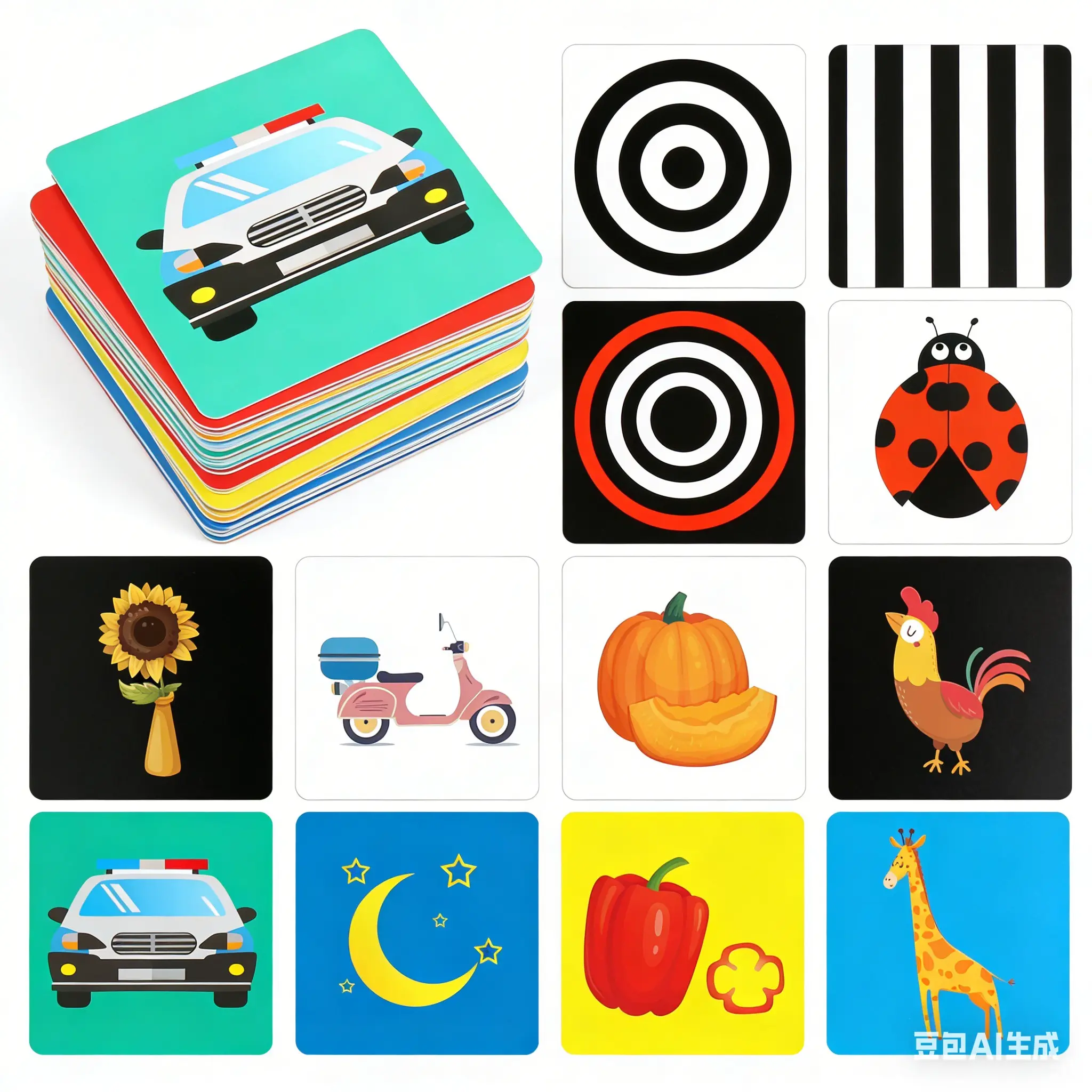 Baby Early Education Colorful Visual Cards, Vision Stimulation & Color Recognition, Cognitive Development Toy for Infants 0-36 Months