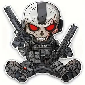 Cartoon Skull & Machine Gun Design Car Sticker, Waterproof Car Decal, Decorative Sticker for Car, Motorcycle, Laptop, Phone
