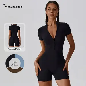 MASKERT Women's Yoga Jumpsuit Short Sleeved Quick-Drying High-Stretch Minimalistic Activewear Workout Apparel