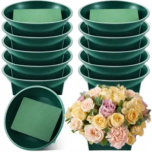 12 Pack Large 6.3 Inch Floral Foam Round Bowls for Flower Arrangements with Floral Foam Blocks Ideal for Table Party Wedding Festival Decor