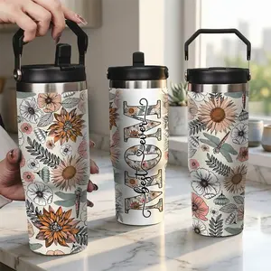 Boho Floral Stainless Steel Skinny Tumbler with Straw, Dragonfly Aesthetic Insulated Water Bottle, Best Mom Ever Reusable Coffee Cup, Thoughtful Mother's Day Birthday Gifts for Her, Floral Art Tumbler