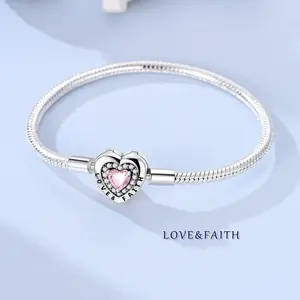 Original 925 Sterling Silver Charm Bracelets Heart Clip Bead Snake Chain Bracelet Fit Charms Beads Diy For Woman Fine Jewelry