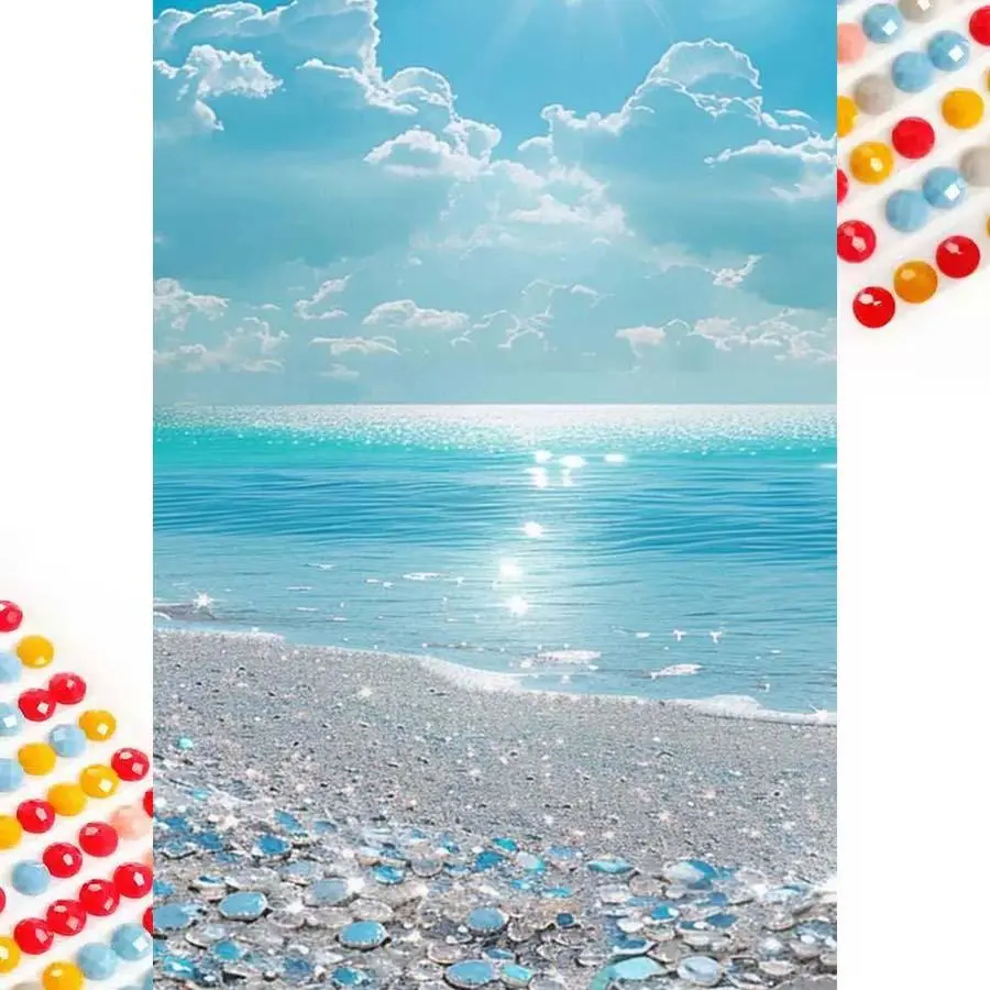Beach & Sky Cloud Pattern DIY Diamond Arts Colorful Painting Kit without Frame, DIY 5D Diamond Arts Colorful Painting Kit, Wall Art Decor for Home, Craft, DIY Kits
