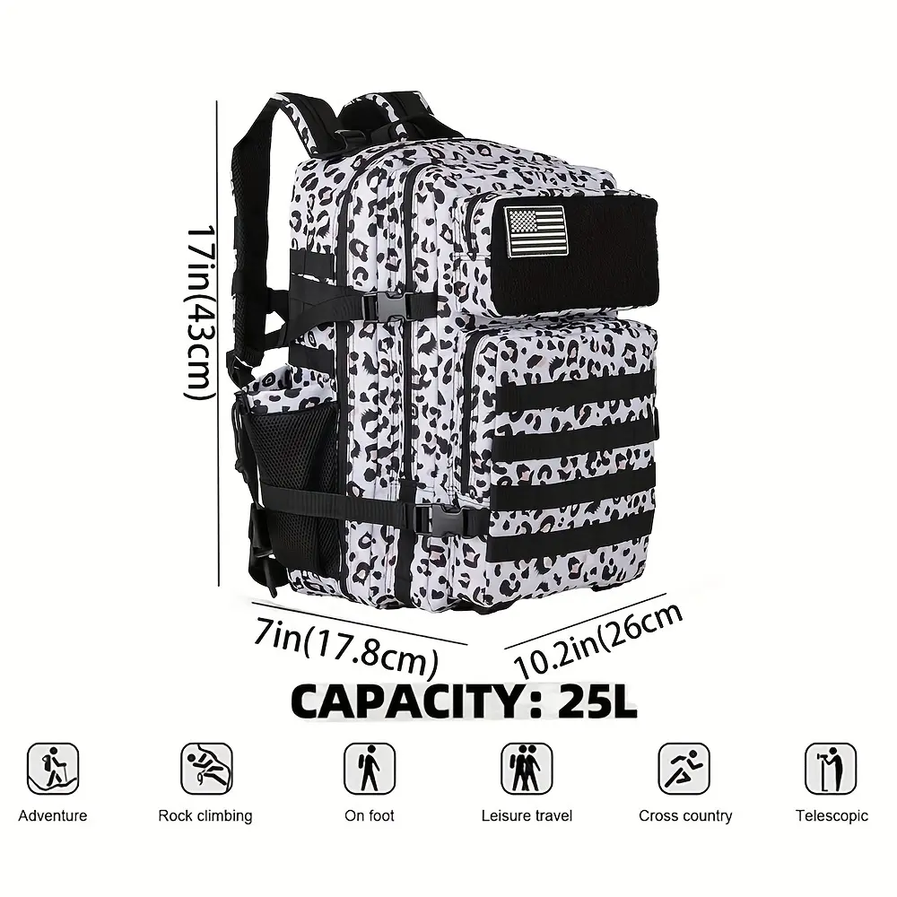 25L Outdoor Hiking Backpack, Large Size 3 Days Diaper Bag, Molle Daypack, Cloud Leopard Print Suitable for Camping