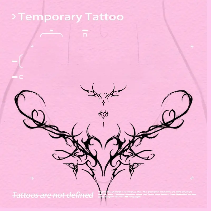 Sweet Cool Thorn Heart Herbal Juice Temporary Tattoo Sticker Waterproof Long Lasting Non-reflective Y2K E-girl Fake Tattoo Ins Niche Aesthetic Belly Waist Tattoo Sticker Sticker Tattoos Aesthetic Tattoo Merch