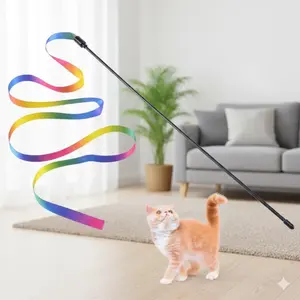 Magic Rainbow Feather Teaser Wand Toy for Cats: Interactive Play with Multi-Swing Modes, Safe Anti-Ingestion Lock & Bell, Durable Chew-Proof Webbing for Indoor & Outdoor Fun.