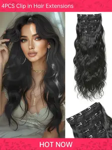4 Pack 22 Inch Seamless Clip-In Hair Extensions, Natural Curly Long Wig Set, Women's Thickening Full Headpiece for All Seasons