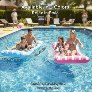Auspicious Rain 18-Hole Inflatable Pool Float Lounge Pink & Blue Striped Adult Floatie Raft for Sun Tanning Relaxing Cooling Comfort & Summer Pool Beach Fun
