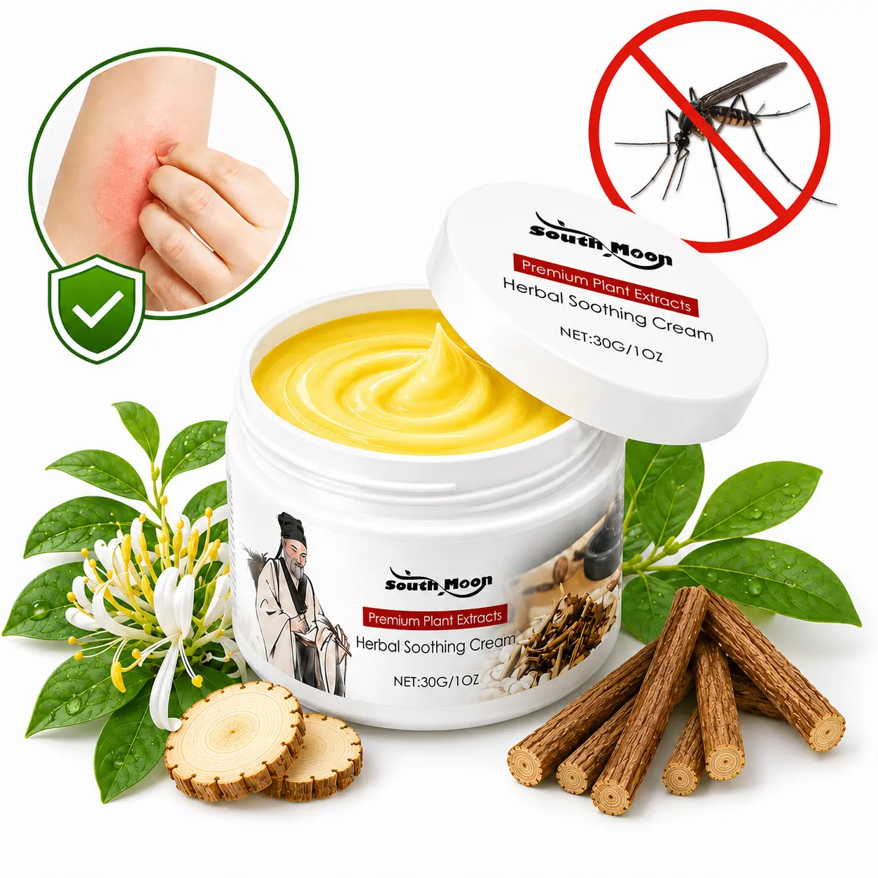 Herbal Anti-Itch Ointment, Fast-Acting Eczema Treatment for Skin Irritation, Soothing and Cooling Relief for Adults - 30g, Dermatitis Cream, Therapeutic, Healthcare