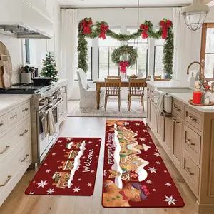 Gingerbread House Theme Kitchen Rug, Christmas Home Decor Carpet, Pet-Friendly Non-Slip Soft Plush Washable Foldable Mat for Living Room Bedroom