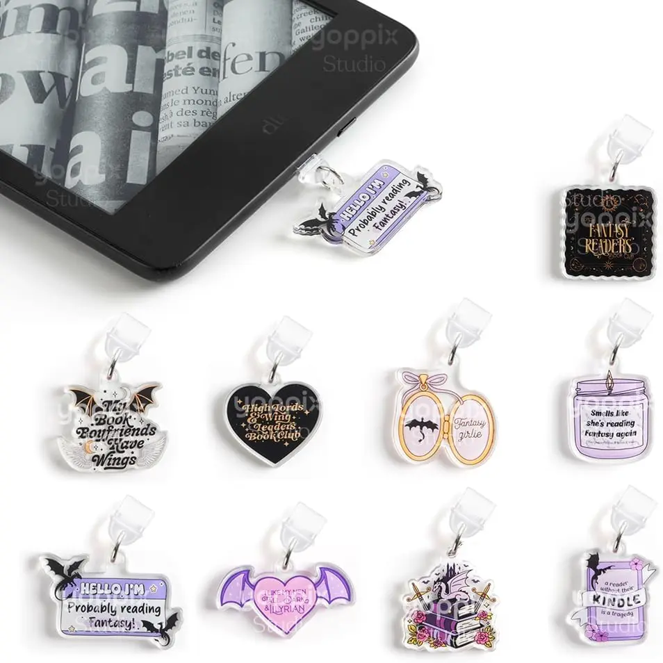 9 count Charms for E-Reader, About Fantasy Dragon Theme Dust Plug Charm Compatible with Type C  Port,  for Book Lover Readers Men Women Teachers Students, Accessories for E-Reader
