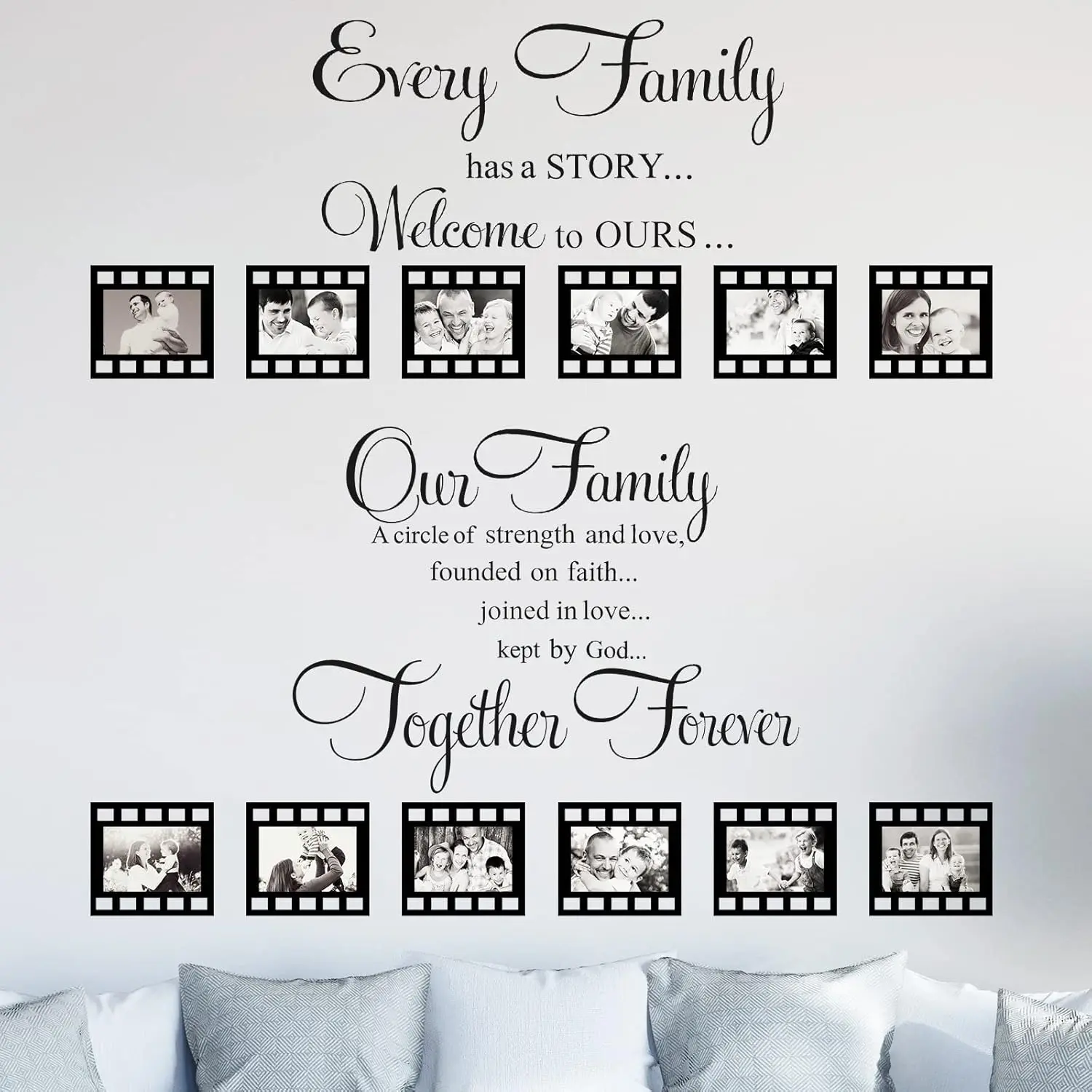 Family Wall Stickers Contains 12 count of Picture Frames, Every Family Has a Story Wall Decor Our Family is a Circle Decal for Living Room