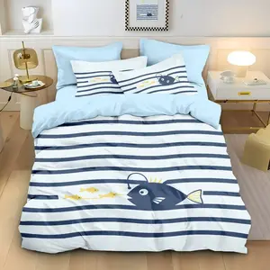 Cute Cartoon Print Bedding Set, 3-Piece (1 Fitted Sheet + 2 Pillowcases), Soft and Comfortable, Ideal for Home Bedroom and Guest Room, Soft Bedding Sets
