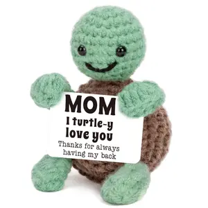 Mini Funny Turtle Mothers Day Mom Gifts from Daughter Son Handmade Crochet Turtle 2.3 x 1.4 x 3.5 Inches with Love Card for Birthday New Bonus Step Mom Mama Mother in Law