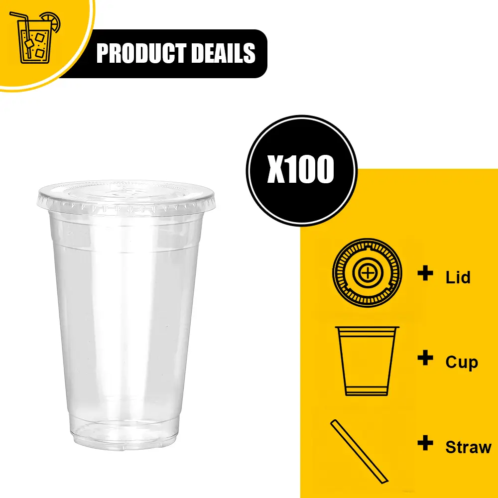 100-Pack Disposable Transparent BPA-Free Plastic Iced Coffee Cups with Lids  and Straws, 16oz-20oz-24oz Sturdy Cups for Parties, Picnics (Home, Festive  & Party Supplies),summerwins - TikTok Shop
