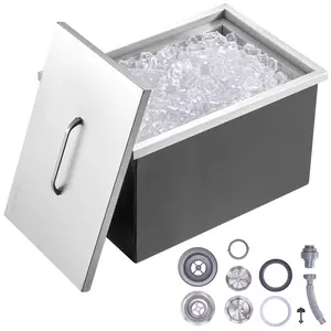 VEVOR Drop in Ice Chest,  22"L x 17"W x 12"H Stainless Steel Ice Cooler, Commercial Ice Bin with Cover, 40 qt Outdoor Kitchen Ice Bar, Drain-pipe and Drain Plug Included, for Cold Wine Beer