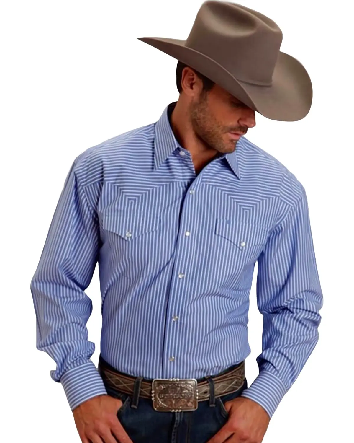 Stetson Men's Men'S Striped Long Sleeve Snap Western Shirt - 11-001-0476-0802 Bu
