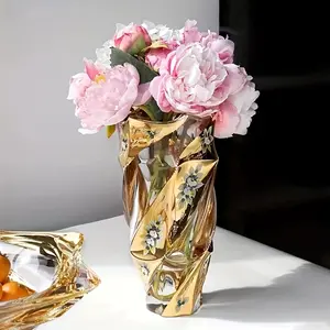 1 piece modern glass vase, bohemian style gilded decorative glass vase with fresh and dried flowers, lava lamp, Christmas decoration for living room, dining table, bedroom, balcony, minimalist decor，boho decor，Vases