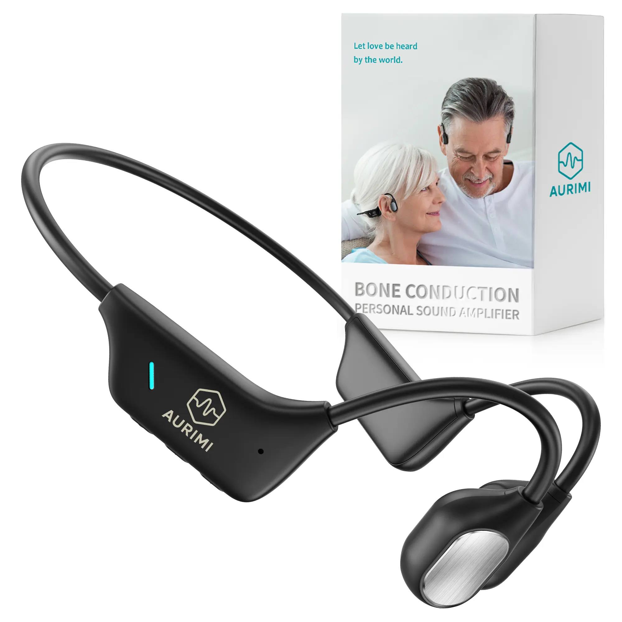 Aurimi Bone Conduction Hearing Amplifier - 25g Lightweight Open Ear Clarity Boost Device for Seniors, 10H Battery for Daily Life, Black Bone Amplifier