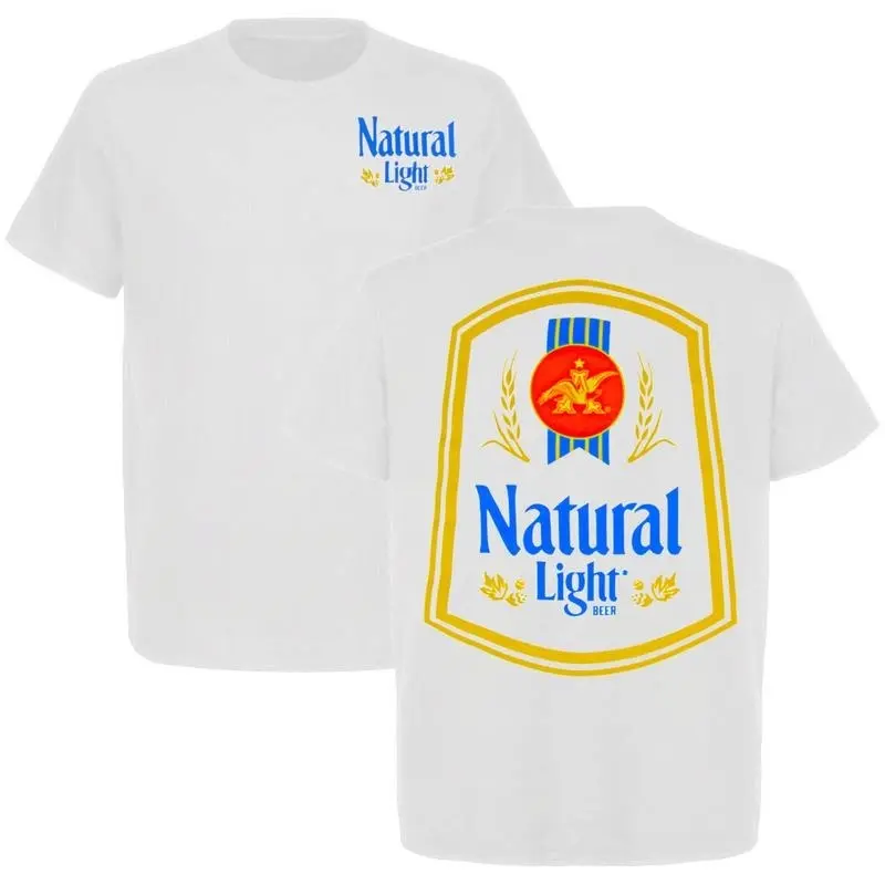 Men's Natural Light Beer Graphic T-Shirt - Vintage American Beer Logo, Streetwear, Shortsleeve, Loose Oversized Casual Tee - Retro Brewery Party Drinking Gift, Top