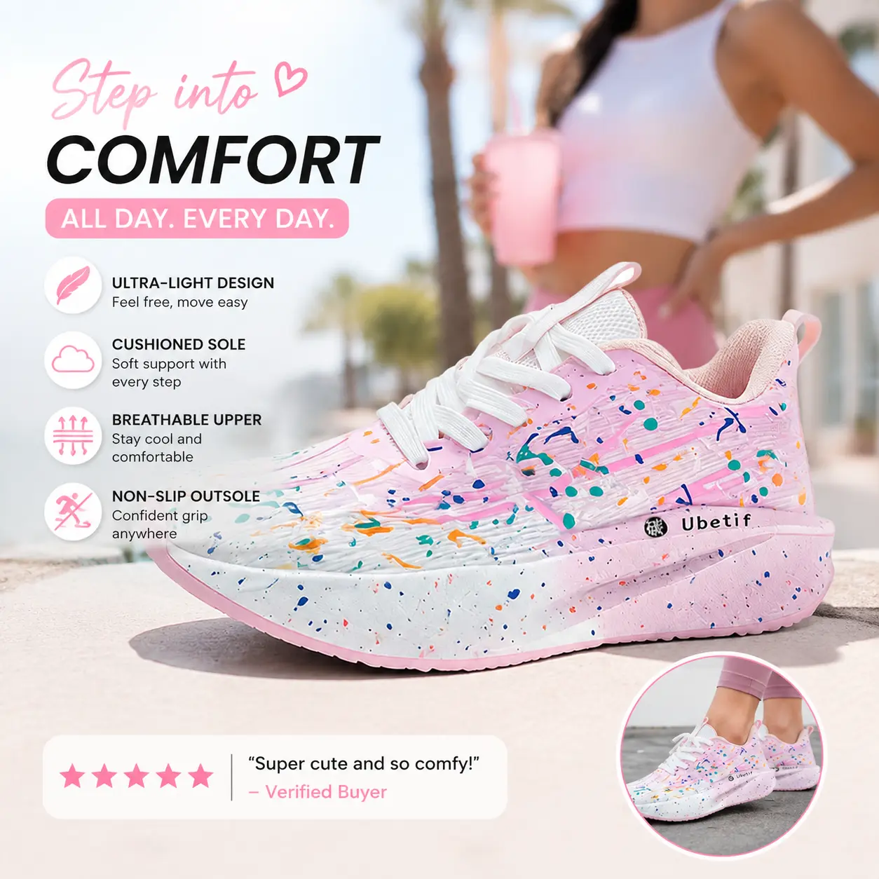 Lightweight Splatter Paint Running Shoes for Women - Comfortable Cushioned Thick Sole Walking Sneakers, Breathable Mesh Art Pattern Fitness Trainers