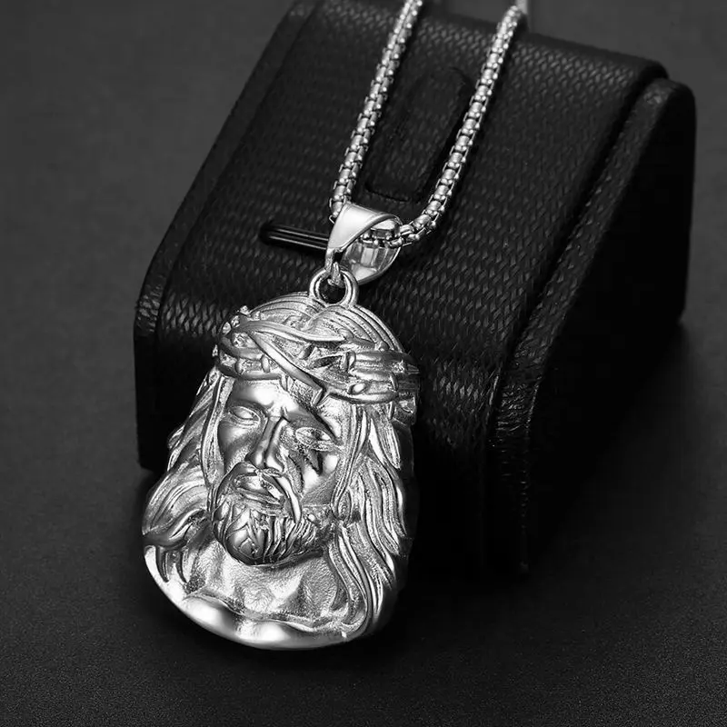 Men's Stainless Steel Jesus Head Pendant Necklace - Hip Hop Silver/Gold Plated Portrait Jewelry