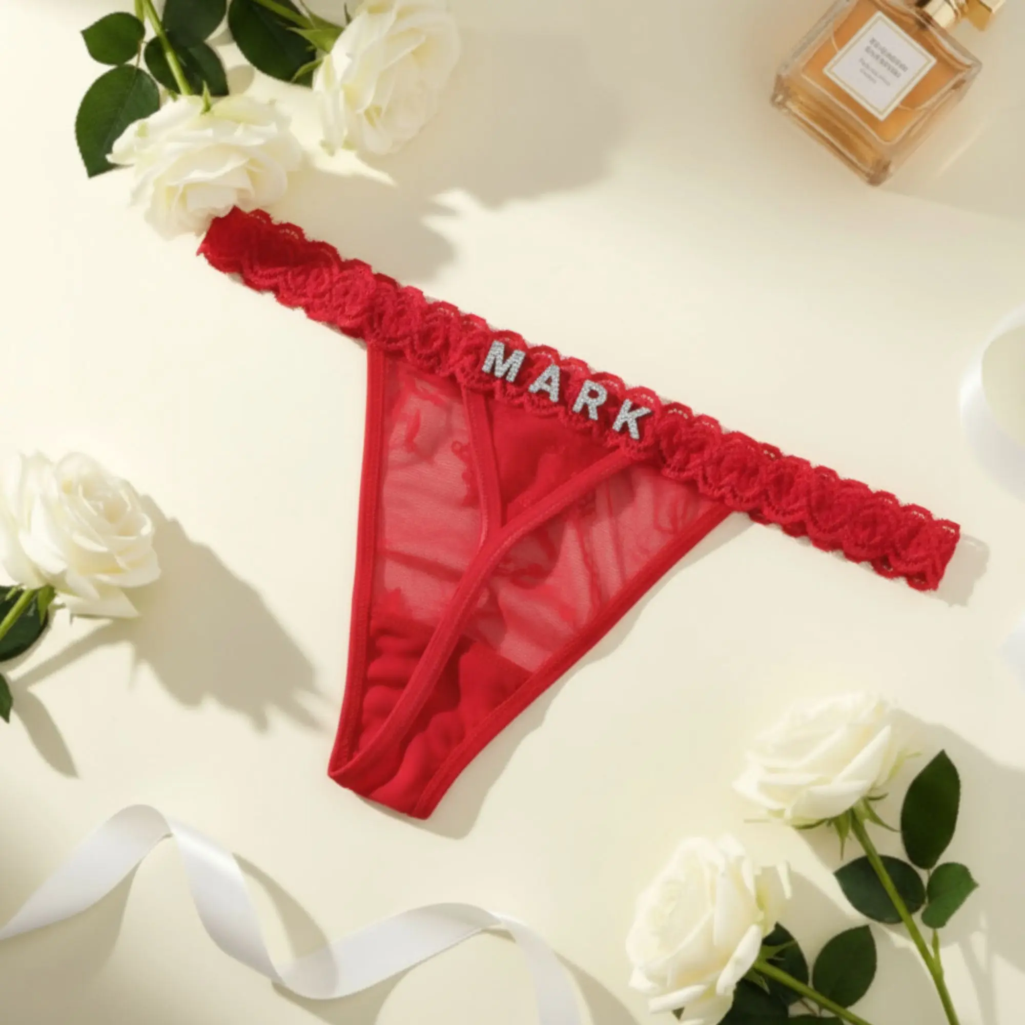 Personalized Name Thong - Custom Lingerie with Lace Detailing & Personalized Name - Thong with Name - Perfect gift for him - Custom Thong with Name - Bridal Gift