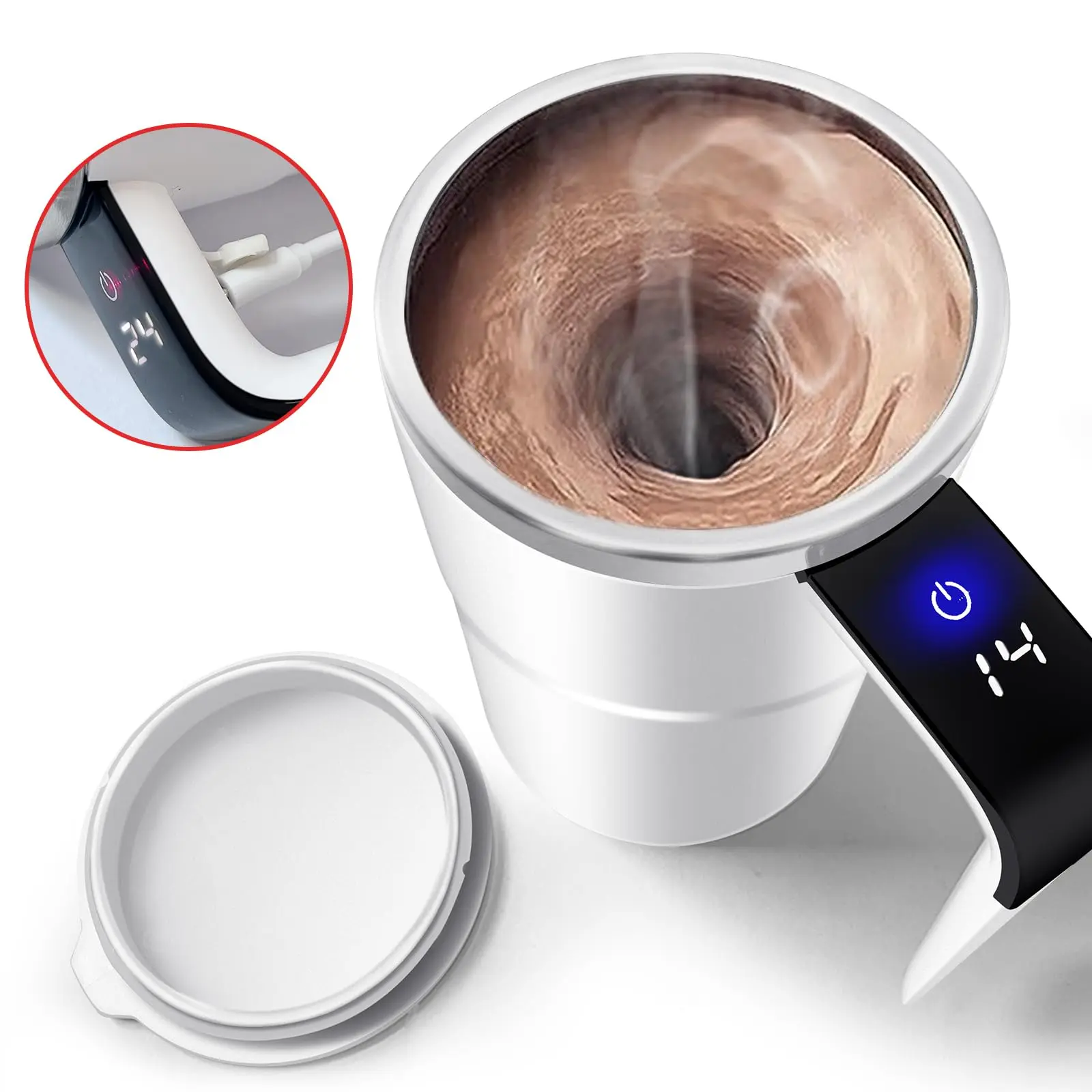 Automatic Self Stirring Coffee Mug, Electric Mixing Cup with Magnetic Stirrer, Rechargeable Mixer Cup with Temperature Display, Portable Stirring Mugs for Coffee, Milk, Cocoa, 12oz, Beverage Mug, Reusable, Gifts For Women