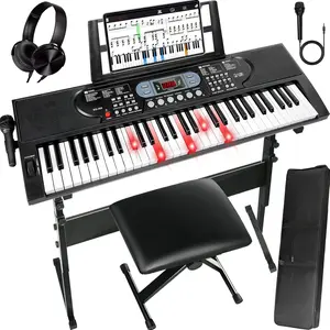 61-Key Electric Keyboard Piano with Lighted , Christmas Gifts,  Bundle: Stand, Bench, Mic,Headphones,  Stand, Stickers, 70 Demos 200 /Rhythms, Beginners/Adults