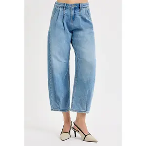 RISEN Full Size Mid Rise Fit Crop Wide Volume Leg Jeans Plus Size