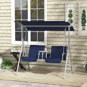 Double Seat Patio Swing with Side Table Ideal for Garden Picnic Birthday Celebration Rooftop Terrace RV Campsite Seasonal Outdoor Living Assembly Required