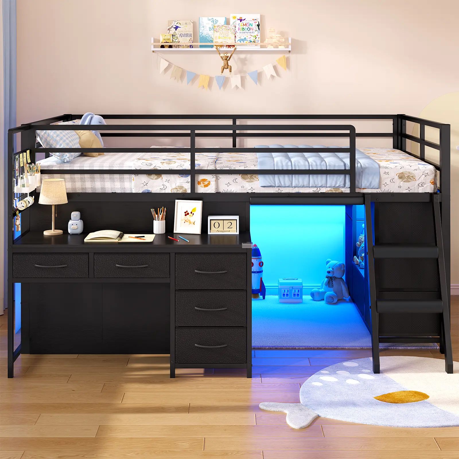 BTHFST Low Loft Bed Twin Size with Desk, 12 Storage Drawers, Window