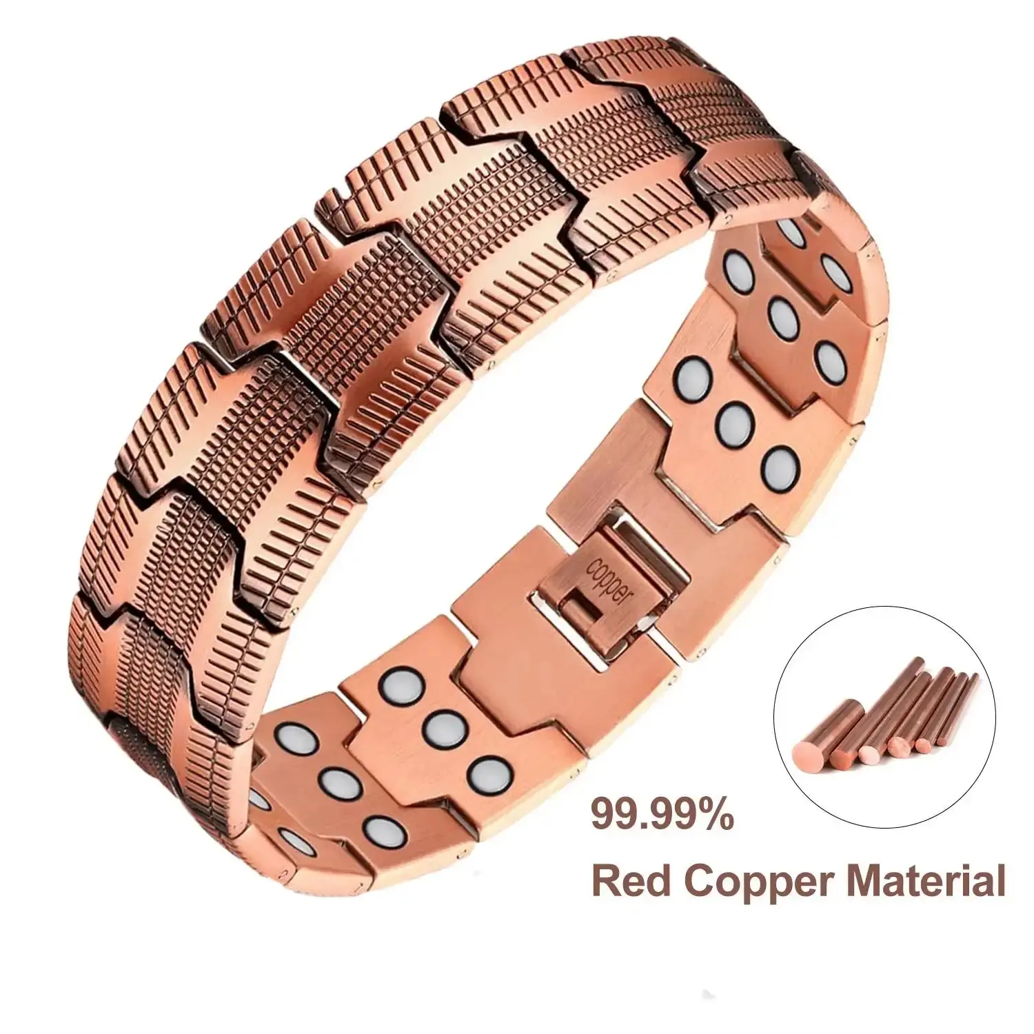Men's Copper Bracelet Triple Super Strong Magnet, Pure Copper Magnetic Bracelet with Adjustable Size Tool, Men's Valentine's Day Jewelry Gift Men's Triple