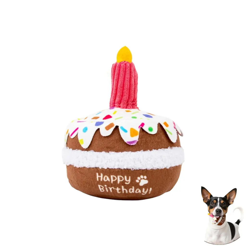Small Dog Happy Birthday Cake Chew Plush Toy, Multi-Functional Squeaker Toy, Durable Safe Material for Dental Health, Fun Gift, Chews Plush Toys